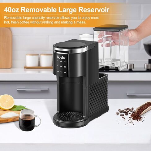 ماكينة صنع القهوة الفردية من إيلافي لكوب K والقهوة المطحونة، ماكينة صنع القهوة بكوب واحد، أحجام مشروبات 6 إلى 14 أونصة مع خزان قابل للإزالة 40 أونصة، ماكينة صنع القهوة الصغيرة مع وظيفة التنظيف الذاتي، أسود in Kuwait