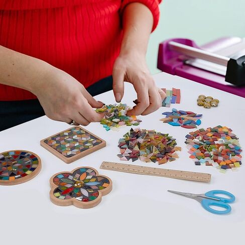 WEBEEDY 3 Set DIY Mosaic Coaster Kit Mosaic Tiles for Crafts, Glass Mixed Color Mosaic Kits with Bamboo Coaster for Adults Household Decoration Birthday Gift(Flower/Square/Round) in Saudi Arabia