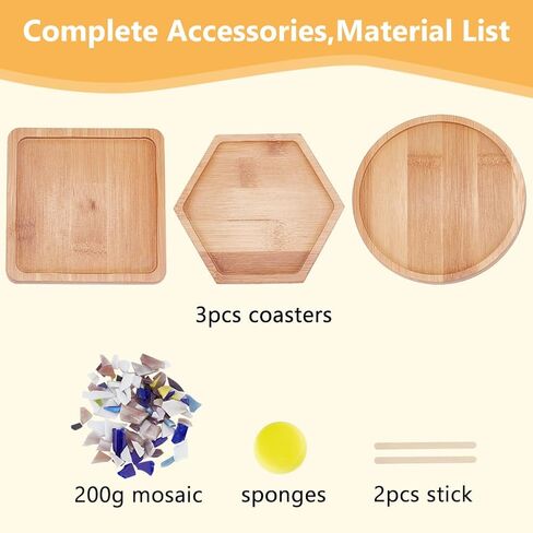WEBEEDY 3 Set DIY Mosaic Coaster Kit Mosaic Tiles for Crafts, Glass Mixed Color Mosaic Kits with Bamboo Coaster for Adults Household Decoration Birthday Gift(Flower/Square/Round) in Kuwait