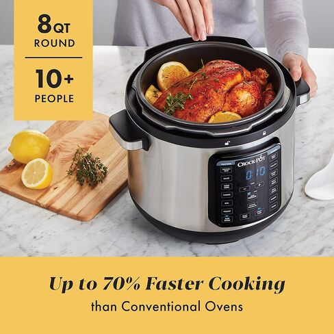 وعاء كروك 8 كوارت متعدد الاستخدام XL Express Crock، طباخ بطيء قابل للبرمجة وطباخ ضغط مع ضغط يدوي، غليان وطهي على نار خفيفة، من الفولاذ المقاوم للصدأ in Kuwait