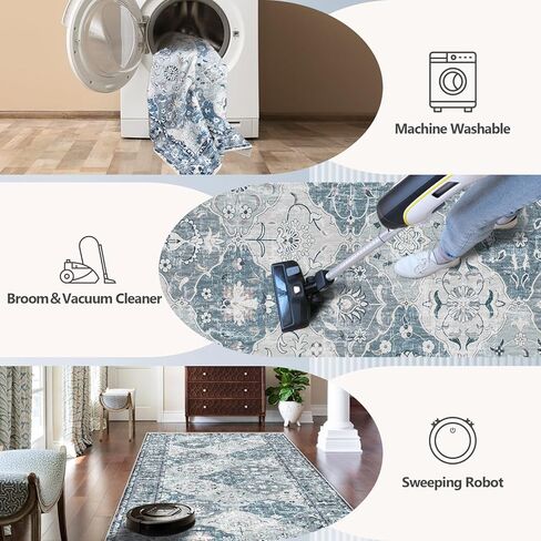 سجاد منطقة رياح بوهو العتيق 5 × 7 قابل للغسل وغير قابل للانزلاق سجادة منطقة خضراء تقليدية لغرفة المعيشة وغرفة النوم وغرفة الطعام والمزرعة in Kuwait