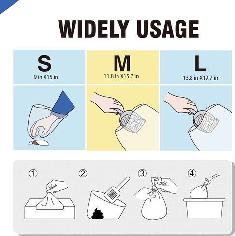 أكياس فضلات القطط من هابي سيل، أكياس فضلات الكلاب غير المعطرة، أكياس التخلص من نفايات الكلاب مانعة للرائحة للحيوانات الأليفة من الكلاب والقطط، أبيض، مقاس L (100 قطعة) in Kuwait