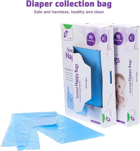 أكياس حفاضات الأطفال للاستعمال مرة واحدة من تويفيان: 180 قطعة من أكياس الحفاضات المعطرة للاستعمال مرة واحدة، أكياس قمامة لإعادة ملء أكياس قمامة حفاضات الأطفال مع مقبض ربط، سميكة وآمنة، 90 قطعة/صندوق (صندوقين) in Kuwait