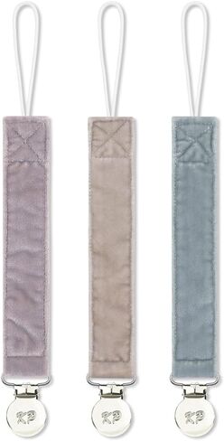 Pacifier Holder Pacifier Clips 3 Pack,Soft Fabric Strap, Silky Plush Pacifier Leash for boy and Girl 3 Pack … in Kuwait