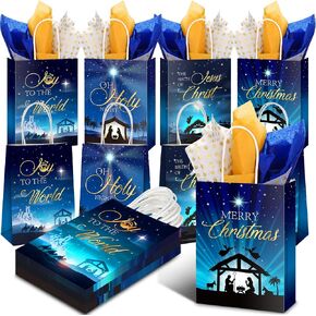 Cholemy 205 Pcs Christmas Nativity Gift Bags Christmas Gift Bags with Tissue Paper Christian Christmas Gift Bags Bulk Nativity Wrapping Paper Bags for Holy Night Decoration Christmas Party Supply in Kuwait