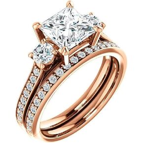 Solitaire Moissanite Engagement Ring Set, 2 CT Princess Cut Bridal Wedding Ring Set for Women, Propose Gifts Her, VVS1 Colorless, 10K 14K 18K Solid Gold, 925 Silver in Saudi Arabia