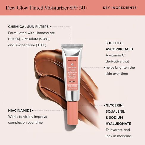 مرطب ملون Naturium Dew-Glow بعامل وقاية من الشمس 50+ عميق، مرطب يومي للحماية من الشمس وبرايمر للوجه مع صبغة، واقي للبشرة بلمسة نهائية ندية، 1.7 أونصة in Kuwait