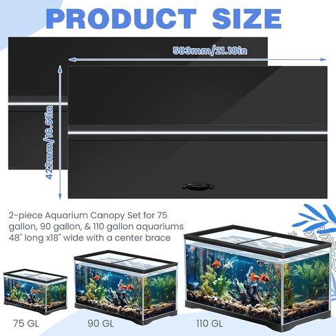 Sieral Aquarium Lids Polycarbonate Canopy with LED Light 2 Pcs Set 22.95 x 11.5 x 0.12 Inch for 33/40/55 Gallon with Center Brace Aquariums Cover Fish Tank Lid with a Hook Knife, Black in Saudi Arabia