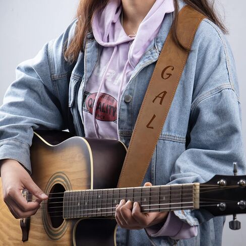Leather Guitar Strap, 2.3'' Wide, Personalized with Name, for Acoustic, Electric, Bass Guitar, Includes 2 Picks and Holder Case, Dark Brown in Saudi Arabia