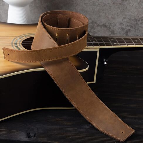 Leather Guitar Strap, 2.3'' Wide, Personalized with Name, for Acoustic, Electric, Bass Guitar, Includes 2 Picks and Holder Case, Dark Brown in Saudi Arabia