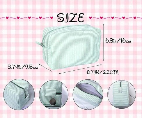 Personalized Seersucker Cosmetic Bag,Custom Monogrammed Makeup Bag,Travel Toiletry Bag for Women,Bachelorette Makeup Bags,Bridesmaid Makeup bag,Bride Makeup Bag in Saudi Arabia