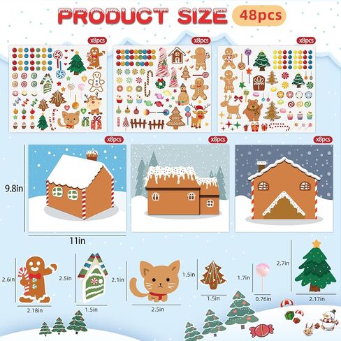 Christmas Party Favor for Kids - 30 Sheets Make a Gingerbread House DIY Craft Stickers Scenes for Xmas Holiday Activity Party Game Supplies, 15 Sets in Saudi Arabia