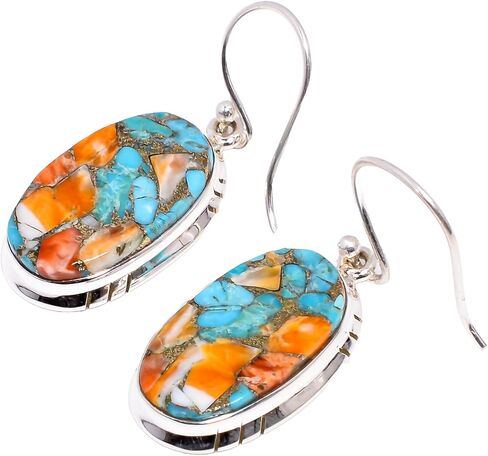 Natural Top Quality Orange Spiny Oyster Turquoise Gemstone 925 Sterling Silver Handmade Orange Stone Dangle Earrings for Women Gift for Wife Girlfriend Mom Sister Daughter in Saudi Arabia