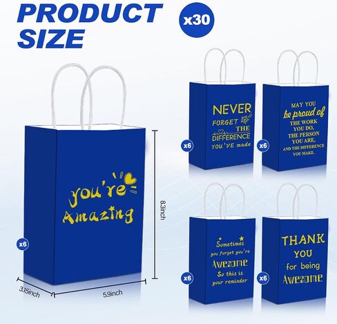 BHHQHH 30 PCS تقدير الموظف أكياس الهدايا شكرا لك حقائب هدايا صغار معاملة مع مقبض لزملاء العمل في العمل مع المعلمين متطوعين (8.3 * 5.9 * 3.15 بوصة) in Kuwait