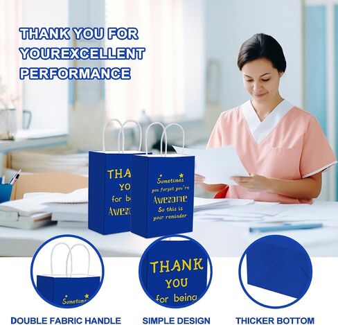 BHHQHH 30 PCS تقدير الموظف أكياس الهدايا شكرا لك حقائب هدايا صغار معاملة مع مقبض لزملاء العمل في العمل مع المعلمين متطوعين (8.3 * 5.9 * 3.15 بوصة) in Kuwait