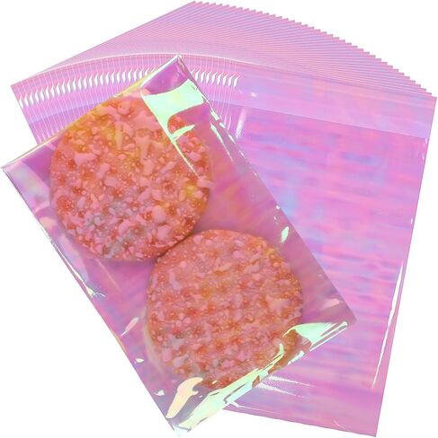 100 PCS Cookie Bags, Candy Bags, Self Sealing Cellophane Treat Bags, Self Adhesive Clear Iridescent Cellophane Bags, 3x5.6 Inches Individual Cookie Bags for Packaging, Candy, Cake Pops in Saudi Arabia