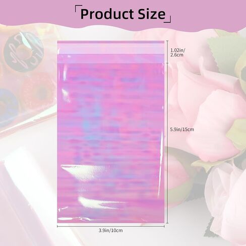 100 PCS Cookie Bags, Candy Bags, Self Sealing Cellophane Treat Bags, Self Adhesive Clear Iridescent Cellophane Bags, 3x5.6 Inches Individual Cookie Bags for Packaging, Candy, Cake Pops in Saudi Arabia