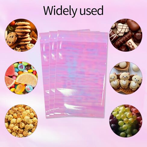 100 PCS Cookie Bags, Candy Bags, Self Sealing Cellophane Treat Bags, Self Adhesive Clear Iridescent Cellophane Bags, 3x5.6 Inches Individual Cookie Bags for Packaging, Candy, Cake Pops in Saudi Arabia