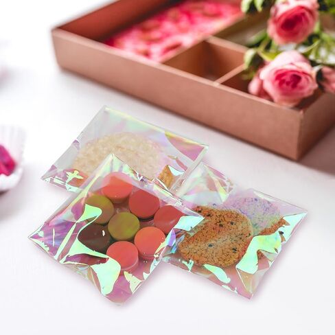 100 PCS Cookie Bags, Candy Bags, Self Sealing Cellophane Treat Bags, Self Adhesive Clear Iridescent Cellophane Bags, 3x5.6 Inches Individual Cookie Bags for Packaging, Candy, Cake Pops in Saudi Arabia