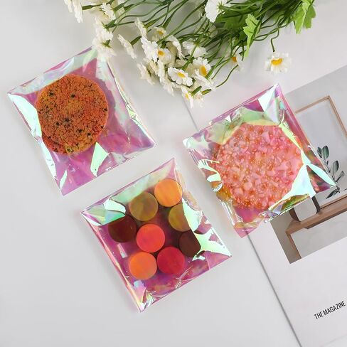 100 PCS Cookie Bags, Candy Bags, Self Sealing Cellophane Treat Bags, Self Adhesive Clear Iridescent Cellophane Bags, 3x5.6 Inches Individual Cookie Bags for Packaging, Candy, Cake Pops in Saudi Arabia