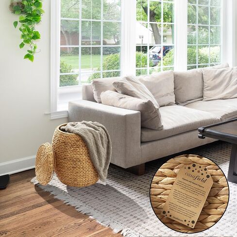 سلة تخزين مستديرة من كاسافيلد مع غطاء - غسول أبيض، منظم صفير الماء المنسوج يدويًا لغسيل الملابس والبطانيات والنباتات وغرفة النوم وغرفة المعيشة والمكتب المنزلي in Kuwait