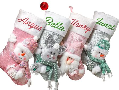 Personalized 3D Christmas Stockings, Custom Family Christmas Stockings, Holiday Decor, Embroidered Stockings With Name, Monogram Stocking (Style 2) in Kuwait