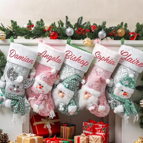 Personalized 3D Christmas Stockings, Custom Family Christmas Stockings, Holiday Decor, Embroidered Stockings With Name, Monogram Stocking (Style 2) in Kuwait