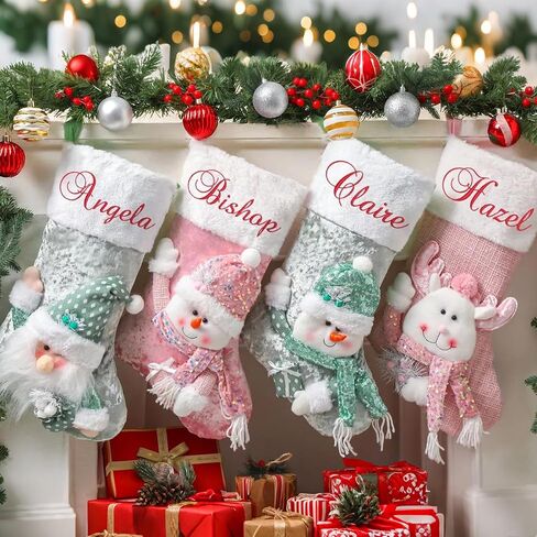 Personalized 3D Christmas Stockings, Custom Family Christmas Stockings, Holiday Decor, Embroidered Stockings With Name, Monogram Stocking (Style 2) in Kuwait