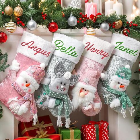 Personalized 3D Christmas Stockings, Custom Family Christmas Stockings, Holiday Decor, Embroidered Stockings With Name, Monogram Stocking (Style 2) in Kuwait