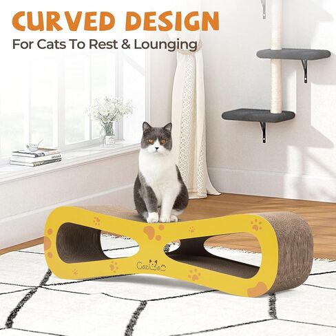 Cardboard Cat Scratcher Lounge Bed for Indoor Cats Kittens, 29.5" 8-Shaped Cat Scratching Board with Catnip, Grey in Saudi Arabia
