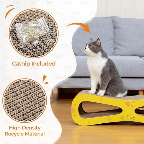 Cardboard Cat Scratcher Lounge Bed for Indoor Cats Kittens, 29.5" 8-Shaped Cat Scratching Board with Catnip, Grey in Saudi Arabia