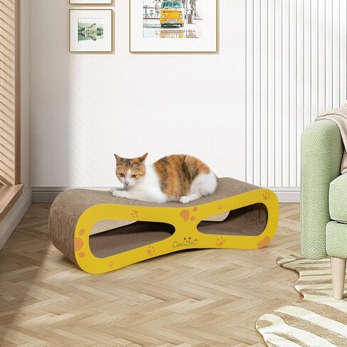 Cardboard Cat Scratcher Lounge Bed for Indoor Cats Kittens, 29.5" 8-Shaped Cat Scratching Board with Catnip, Grey in Saudi Arabia