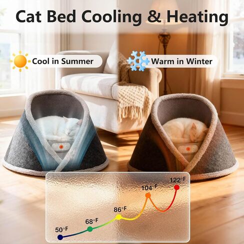 Heated & Cooling Cat Bed with 5 White Noise Modes, Cat Cave Bed with Mat Smart Temperature Control, Indoor Cozy Bed for Small and Medium Cats in Saudi Arabia