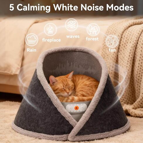 Heated & Cooling Cat Bed with 5 White Noise Modes, Cat Cave Bed with Mat Smart Temperature Control, Indoor Cozy Bed for Small and Medium Cats in Saudi Arabia