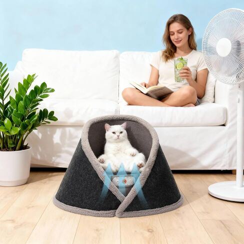 Heated & Cooling Cat Bed with 5 White Noise Modes, Cat Cave Bed with Mat Smart Temperature Control, Indoor Cozy Bed for Small and Medium Cats in Saudi Arabia