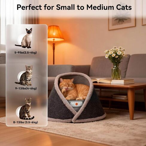 Heated & Cooling Cat Bed with 5 White Noise Modes, Cat Cave Bed with Mat Smart Temperature Control, Indoor Cozy Bed for Small and Medium Cats in Saudi Arabia