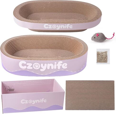 3 قطع من الورق المقوى لخدش القطط، وسادة خدش بيضاوية للقطط في الأماكن المغلقة، لوح خدش مستدير للقطط، سرير للقطط المموج، واقي أثاث للأريكة (أرجواني، 15.7 * 10 بوصة) in Kuwait