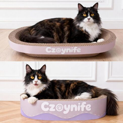 3 قطع من الورق المقوى لخدش القطط، وسادة خدش بيضاوية للقطط في الأماكن المغلقة، لوح خدش مستدير للقطط، سرير للقطط المموج، واقي أثاث للأريكة (أرجواني، 15.7 * 10 بوصة) in Kuwait