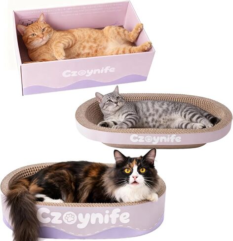 3 قطع من الورق المقوى لخدش القطط، وسادة خدش بيضاوية للقطط في الأماكن المغلقة، لوح خدش مستدير للقطط، سرير للقطط المموج، واقي أثاث للأريكة (أرجواني، 15.7 * 10 بوصة) in Kuwait