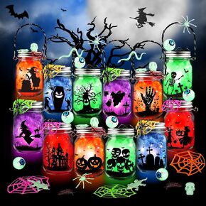 Shemira Halloween Craft Kit for Kids, 4 pcs Glass Mason Jar with accessories for DIY Lantern Jar, Halloween Art & Craft Party Supplies, Halloween Art Activities,Halloween Craft and Art Party Supplies, in Kuwait