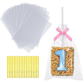100 Pcs 5x6.5" Cellophane Muffin Bags with Gold Twist Ties – Commercial-Grade Flat-Bottom Design for Cupcakes, Cookies & Pastries (Fits Macarons/Chocolates/Strawberries) – Reusable in Saudi Arabia
