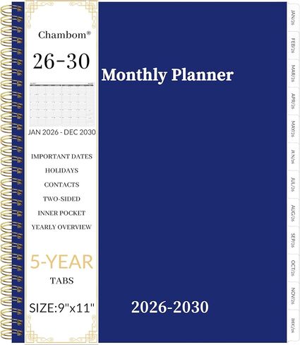 2026-2030 مخطط شهري 5 سنوات مخطط/تقويم 2026-2030 ، يناير 2026-ديسمبر 2030 ، 9 "× 11" ، علامات تبويب ، جيب مزدوج ، عطلات ، ورقة سميكة in Kuwait