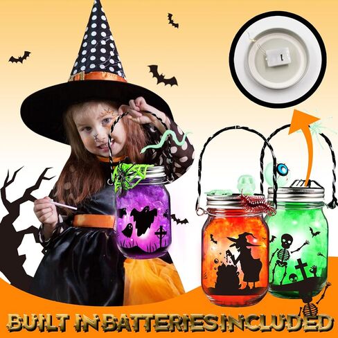 Shemira Halloween Craft Kit for Kids, 4 pcs Glass Mason Jar with accessories for DIY Lantern Jar, Halloween Art & Craft Party Supplies, Halloween Art Activities,Halloween Craft and Art Party Supplies, in Kuwait