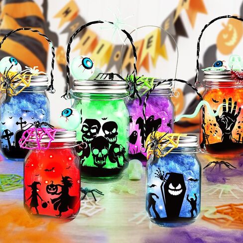 Shemira Halloween Craft Kit for Kids, 4 pcs Glass Mason Jar with accessories for DIY Lantern Jar, Halloween Art & Craft Party Supplies, Halloween Art Activities,Halloween Craft and Art Party Supplies, in Kuwait