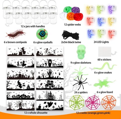 Shemira Halloween Craft Kit for Kids, 4 pcs Glass Mason Jar with accessories for DIY Lantern Jar, Halloween Art & Craft Party Supplies, Halloween Art Activities,Halloween Craft and Art Party Supplies, in Kuwait