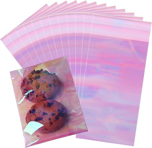 200 PCS Self Sealing Cellophane Treat Bags, 4 x 6 Inches Self Adhesive Clear Iridescent Cellophane Bag, Small Resealable Individual Cookie Bags for Packaging Gift Giving, Candy, Pretzels, Treats in Saudi Arabia