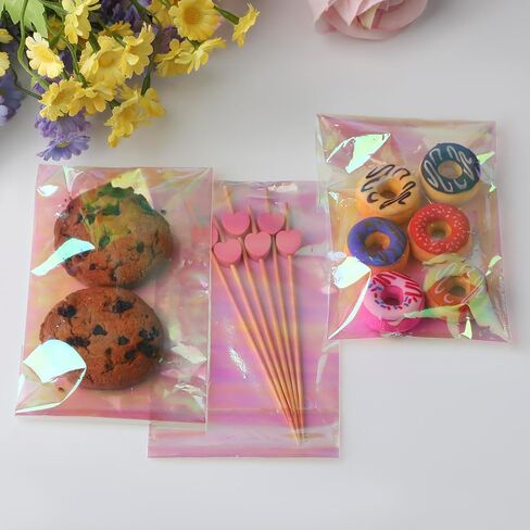 200 PCS Self Sealing Cellophane Treat Bags, 4 x 6 Inches Self Adhesive Clear Iridescent Cellophane Bag, Small Resealable Individual Cookie Bags for Packaging Gift Giving, Candy, Pretzels, Treats in Saudi Arabia