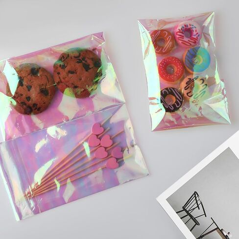 200 PCS Self Sealing Cellophane Treat Bags, 4 x 6 Inches Self Adhesive Clear Iridescent Cellophane Bag, Small Resealable Individual Cookie Bags for Packaging Gift Giving, Candy, Pretzels, Treats in Saudi Arabia