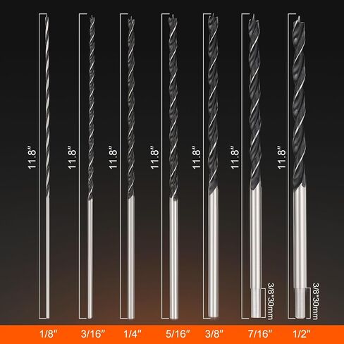 COMOWARE 12" Extra Long Brad Point Drill Bit Set, 12 Pcs High Carbon Steel Long Drill Bit, Long Drill Bits for Wood, Plastic, PVC, Composite & Rubber, 1/8", 3/16", 1/4", 5/16", 3/8", 7/16", 1/2" in Saudi Arabia