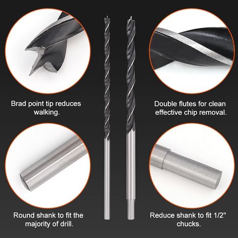 COMOWARE 12" Extra Long Brad Point Drill Bit Set, 12 Pcs High Carbon Steel Long Drill Bit, Long Drill Bits for Wood, Plastic, PVC, Composite & Rubber, 1/8", 3/16", 1/4", 5/16", 3/8", 7/16", 1/2" in Saudi Arabia